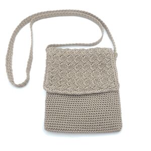 Handmade Crochet Crossbody Bag Beige Boho Knit Shoulder Purse
